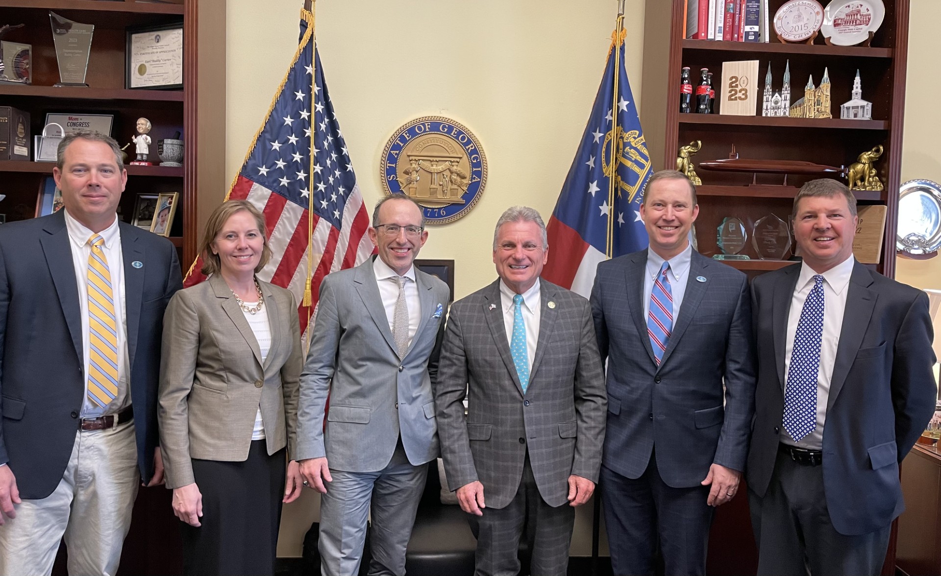 (L to R): Paul Barger (Colonial Terminals), Kristin Meira (American Cruise Lines), Michael Gerhardt (Muddy Water Dredging), Rep. Buddy Carter (GA), Brad Pickel (AIWA) and Kevin Wikar (Moffatt & Nichol) on Capitol Hill to discuss the AIWW.   